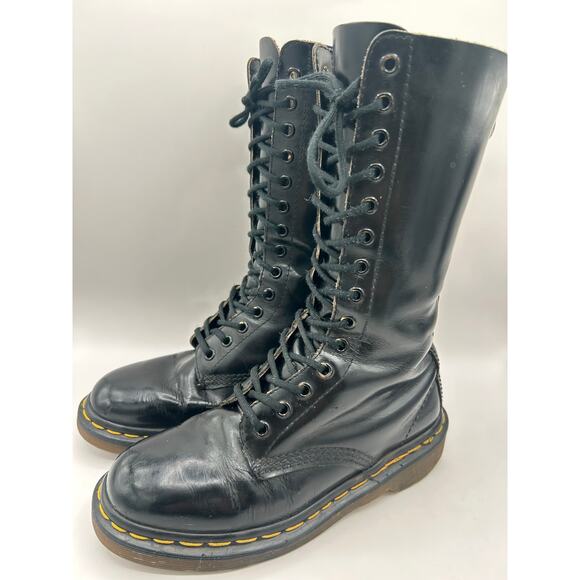 Vintage Dr Martens 1420 14 Eye black leather Combat boots England m 5 W 6 - Picture 3 of 12